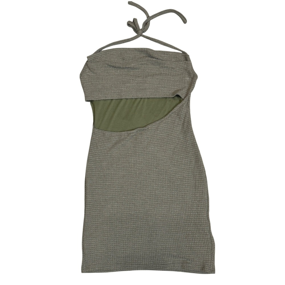 SHEIN Women Olive Green Waffle Knit Cutout Halter Mini Dress XL 12